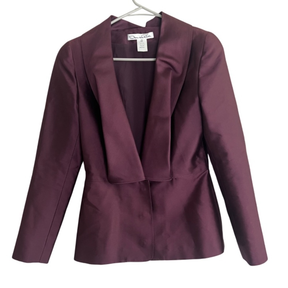 Oscar De La Renta Silk Wool Dark Plum Blazer Jacket Women's Size 4